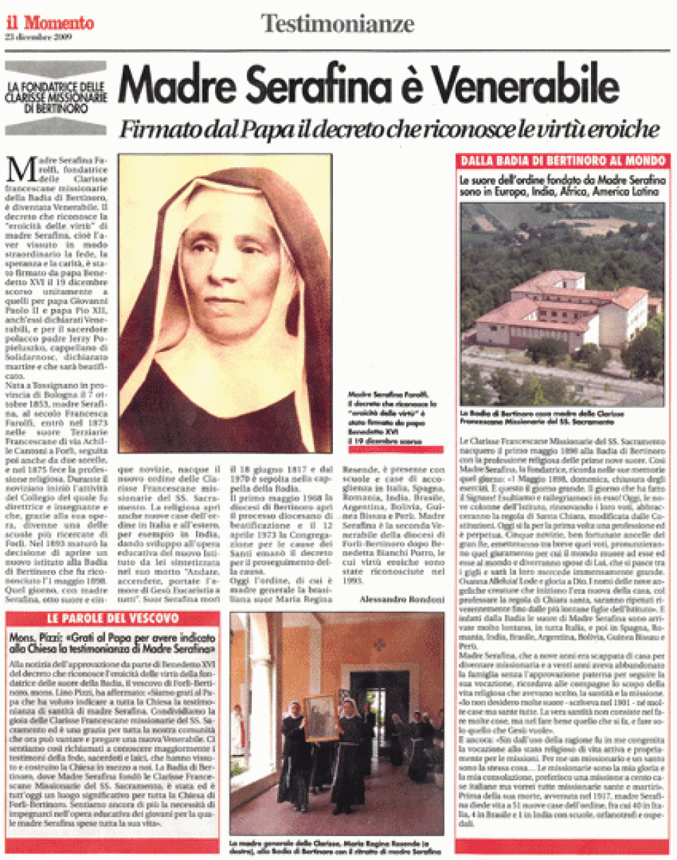 Madre Serafina es Venerable